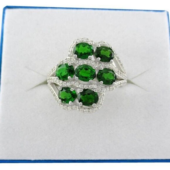 Genuine 1.47 Cts Tsavorite & White Sapphires Ring .925 Silver - Picture 4 of 4